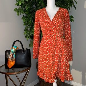 Fashion union sleeve and button through orange mini dress